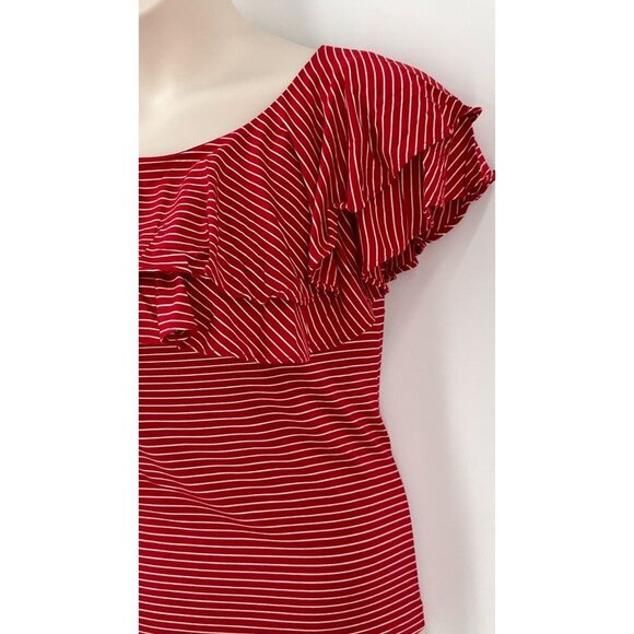 Polo Ralph Lauren Ladies Ruffle Trim Top Size M Red Stripe - Picture 2 of 8